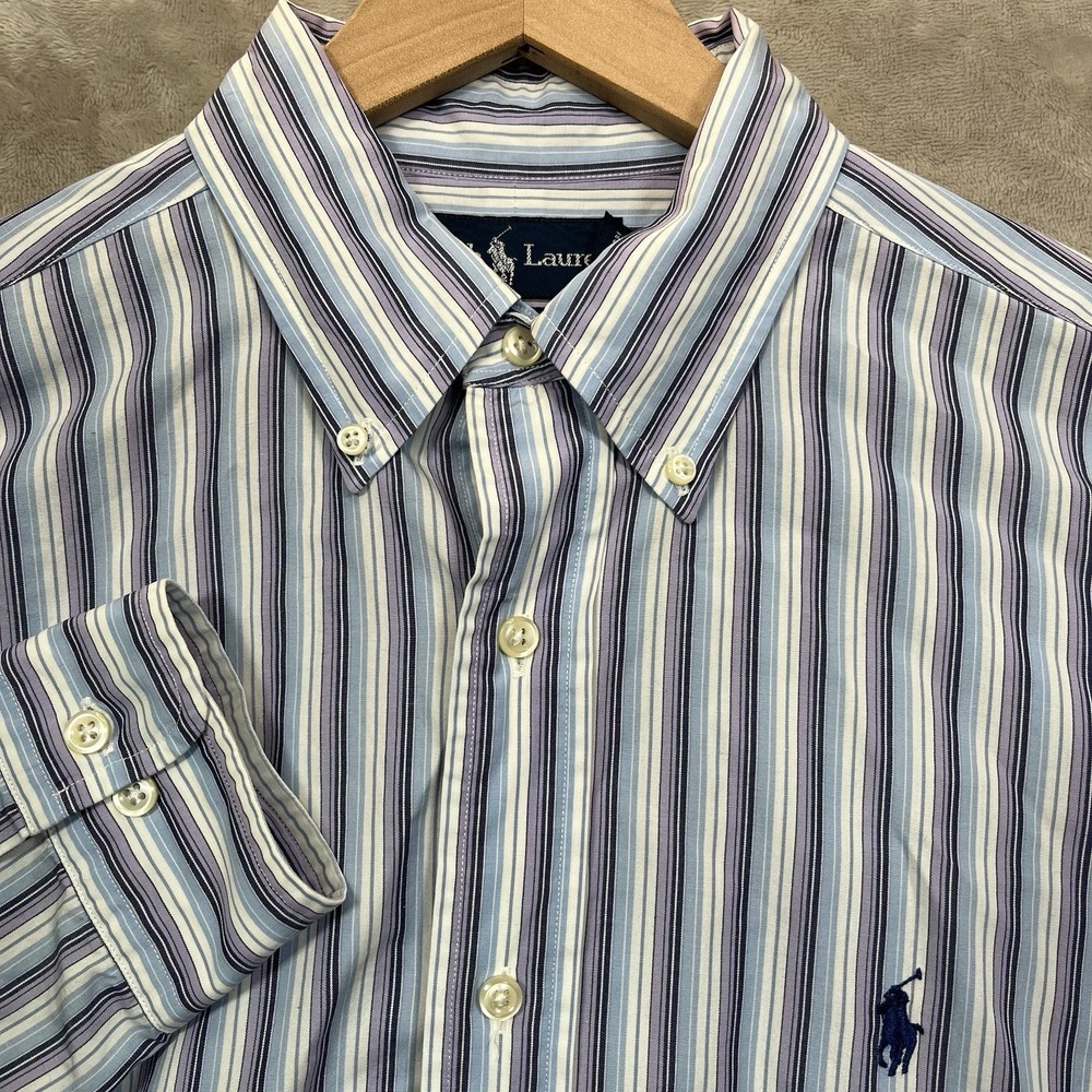 Ralph Lauren Shirt 15.5 32-33 Purple Blue Striped Yarmouth Button Down Vintage